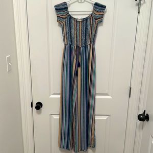 Band of gypsies smocked top, wide leg jumpsuit with pockets